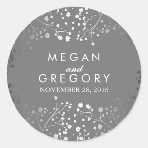 Silver and Grey Baby's Breath Wedding Classic Round Sticker