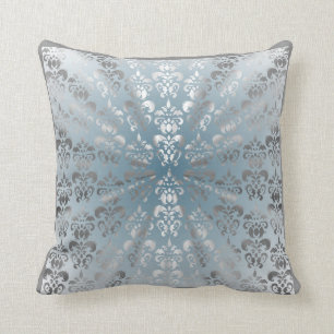 Silver and grey/blue damask cushion