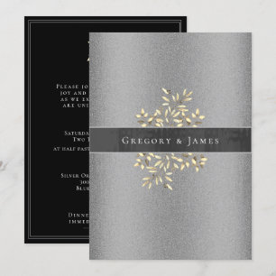 Silver and Grey Botanical Satin Ribbon Gay Wedding Invitation