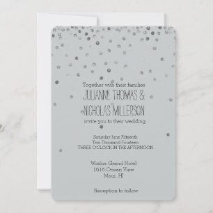 Silver and Grey Confetti Dots Wedding Invitation
