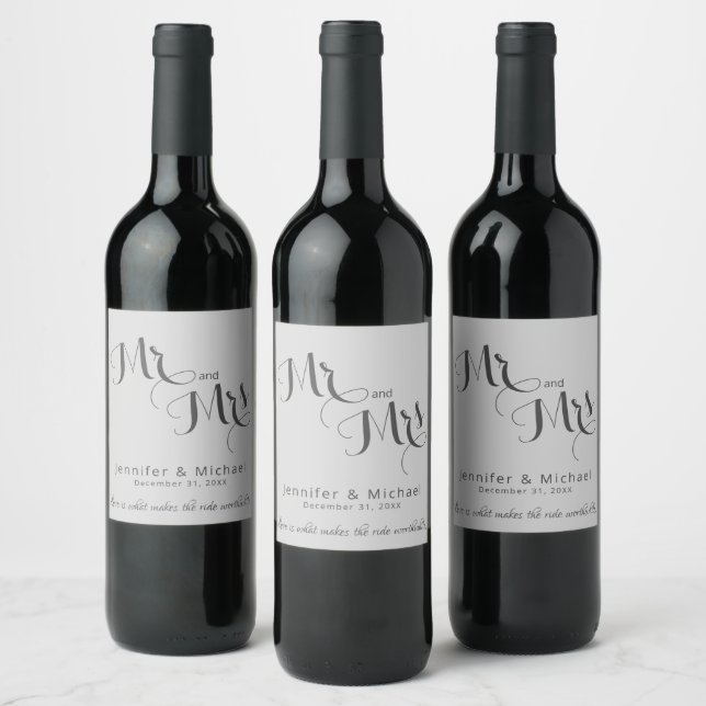 Silver and Grey Elegant Wedding Wine Label (Bottles)