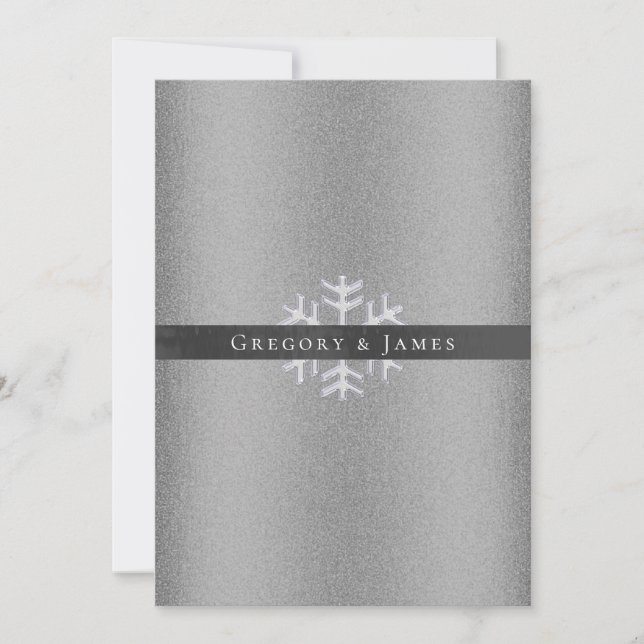 Silver and Grey Satin Ribbon Crystal Snowflake  Invitation (Front)