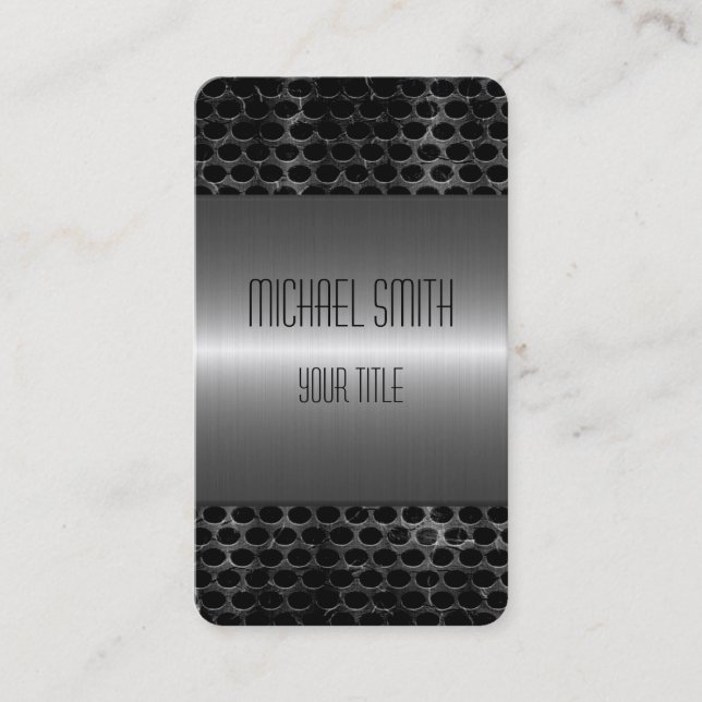 Silver and Grey Stainless Steel Metal Hole Business Card (Front)