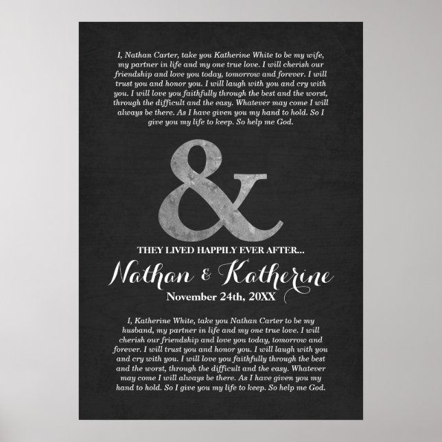 Silver and Grey Wedding Vows Happily Ever After Poster (Front)