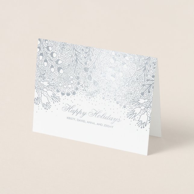 Silver and Grey Winter Holidays Family Wishes Foil Card (Front)