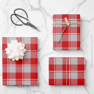 Silver and Guardsman Red Plaid Wrapping Paper Sheet