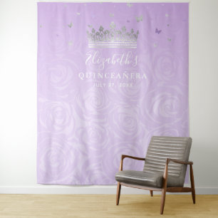 Silver and Light Purple Roses Photo Backdrop Tapestry