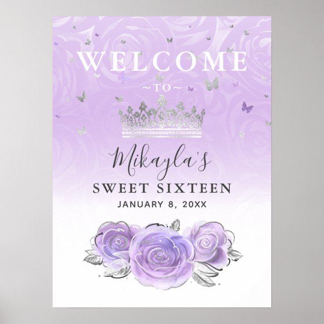 Silver and Light Purple Roses Welcome Party Poster (Front)