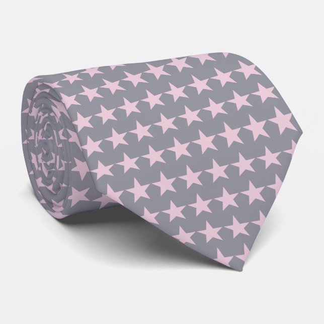 Silver and LightPink Stars Pattern Ties (Rolled)