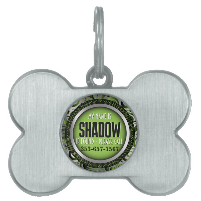 Silver and Lime Green | Personalise Pet ID Tag (Front)