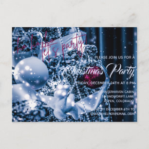 Silver and Magenta Glitter Bauble Christmas Party  Invitation Postcard