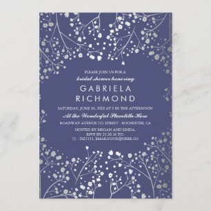 Silver and Navy Baby's Breath Bridal Shower Invitation