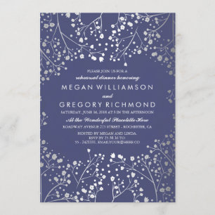Silver and Navy Baby's Breath Rehearsal Dinner Invitation