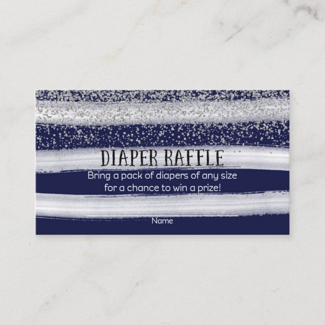 Silver and Navy Blue Baby Shower Diaper Raffle Enclosure Card (Front)