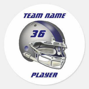 Silver and Navy Blue Football Helmet Classic Round Sticker