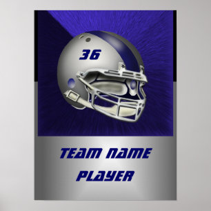 Silver and Navy Blue Football Helmet Poster