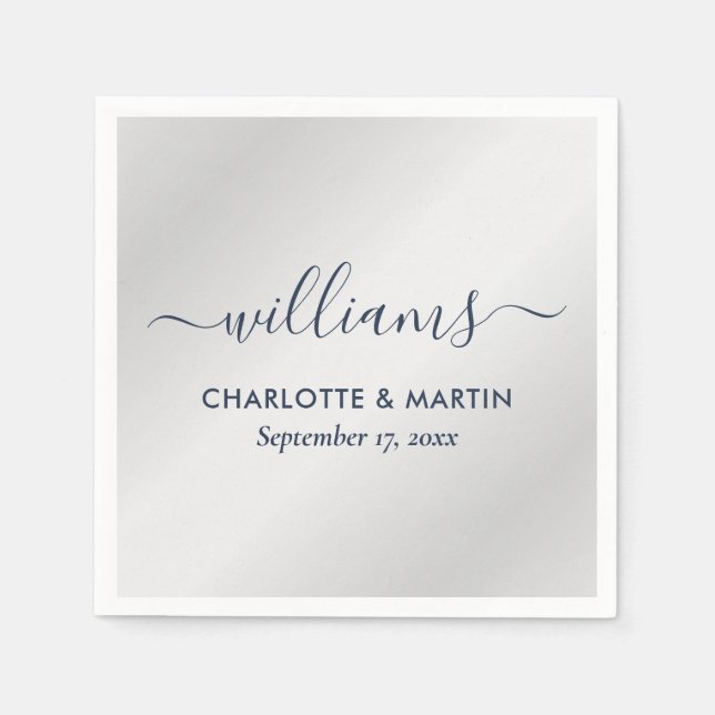 Silver and Navy Blue Wedding Napkin (Front)