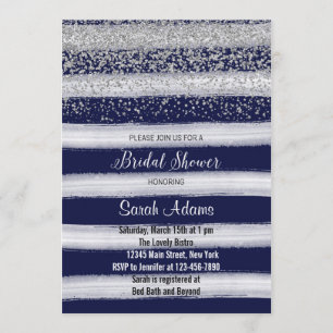 Silver and Navy Bridal Shower Invitation