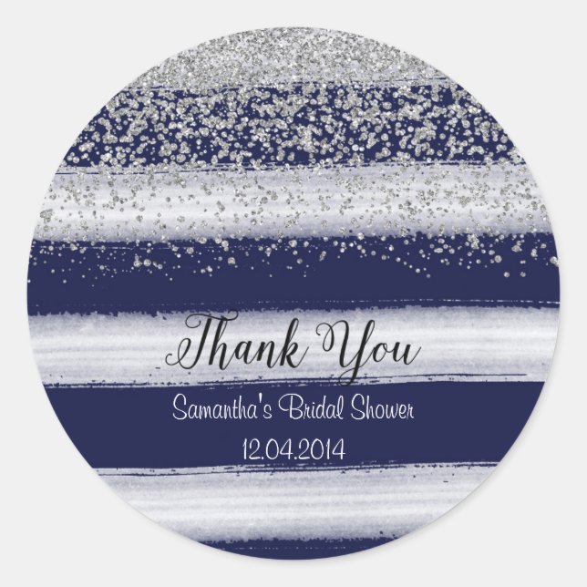 Silver and Navy Bridal Shower Sticker (Front)