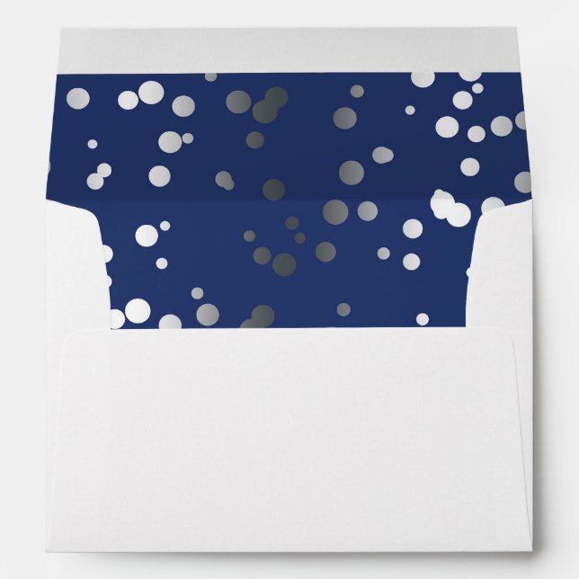 Silver and Navy Confetti Dots Elegant Wedding Envelopes (Back (Bottom))