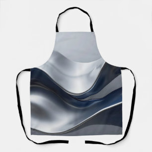 Silver And Navy Fluid Waves Abstract Modern Design Apron