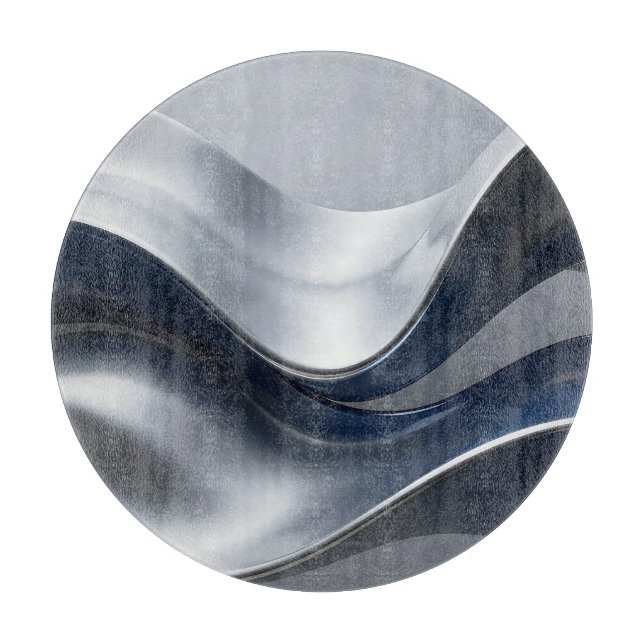 Silver And Navy Fluid Waves Abstract Modern Design Cutting Board (Front)