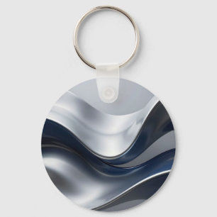 Silver And Navy Fluid Waves Abstract Modern Design Key Ring
