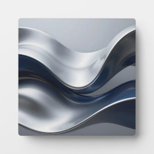 Silver And Navy Fluid Waves Abstract Modern Design Plaque