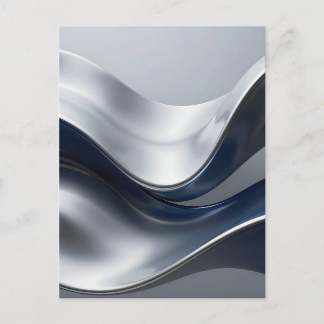 Silver And Navy Fluid Waves Abstract Modern Design Postcard (Front)