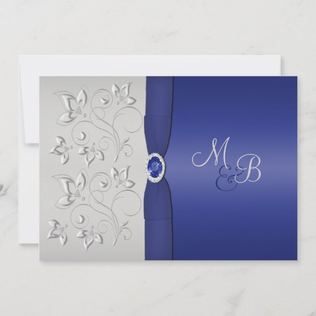 Silver and Navy Monogrammed Invitation (Front)