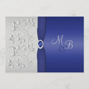 Silver and Navy Monogrammed Invitation