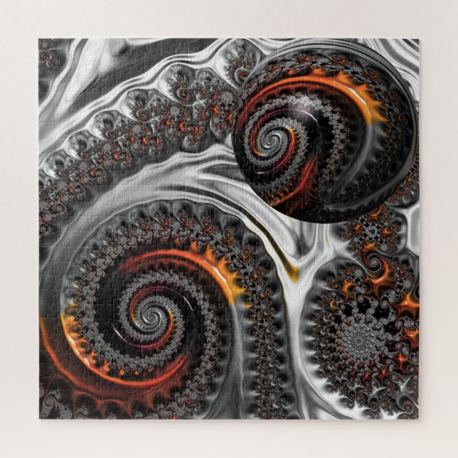 Silver and Orange Mandelbrot with Sphere Jigsaw Puzzle (Vertical)