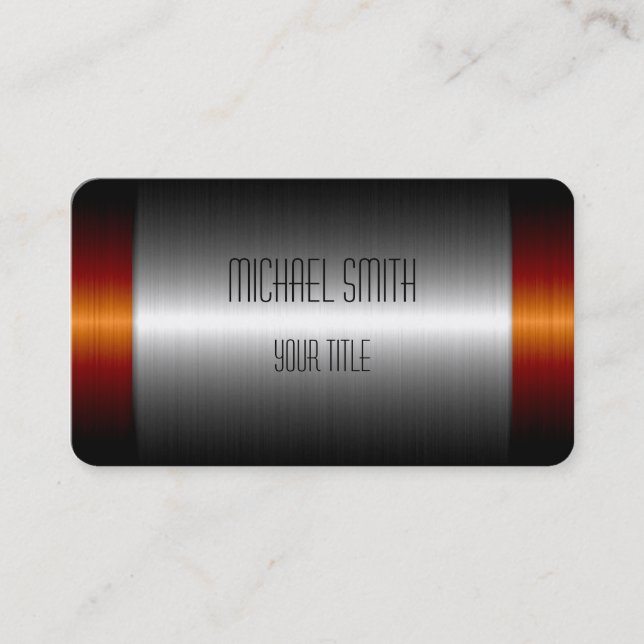 Silver and Orange Stainless Steel Metal Business Card (Front)