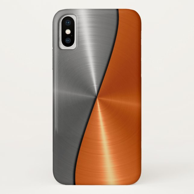 Silver and Orange Stainless Steel Metal Case-Mate iPhone Case (Back)