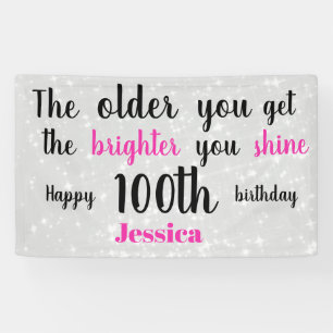 Silver and Pink 100th Birthday personalised Banner