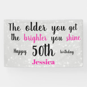 Silver and Pink 50th  Birthday personalised Banner