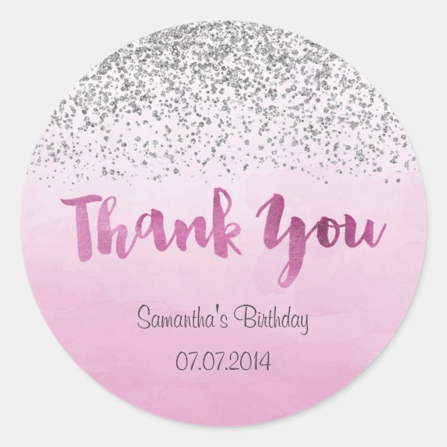 Silver and Pink Birthday Sticker (Front)