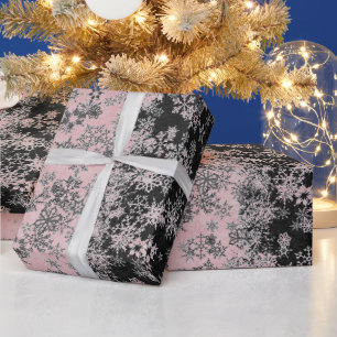 "Silver and Pink Blush Snowflakes Wrapping Paper