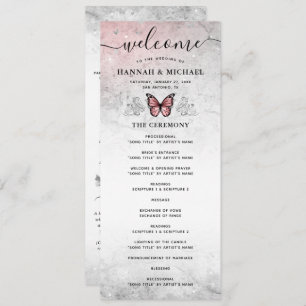 Silver and Pink Butterfly Wedding Programme
