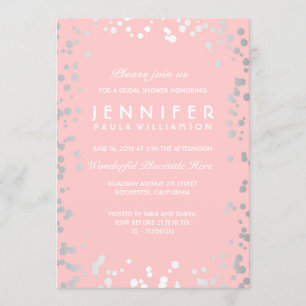 Silver and Pink Confetti Vintage Bridal Shower Invitation