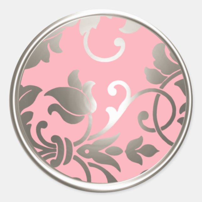 Silver and Pink Damask Envelope Seal (Front)