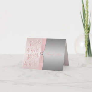 Silver and Pink Floral Love Knot Thank You Note Card