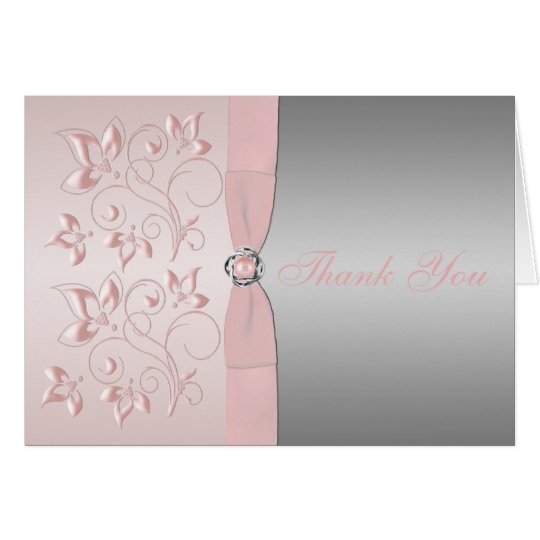 Silver and Pink Floral Love Knot Thank You Note Card