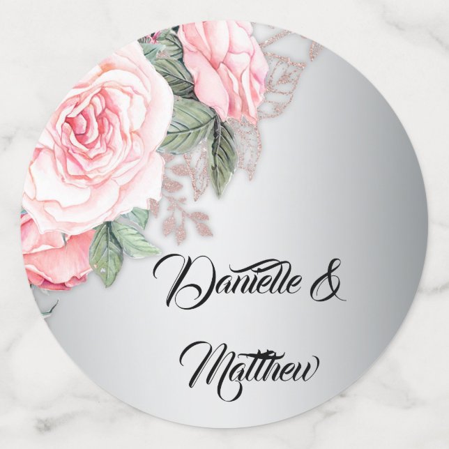 Silver and Pink Floral Wedding Confetti (Large Front)