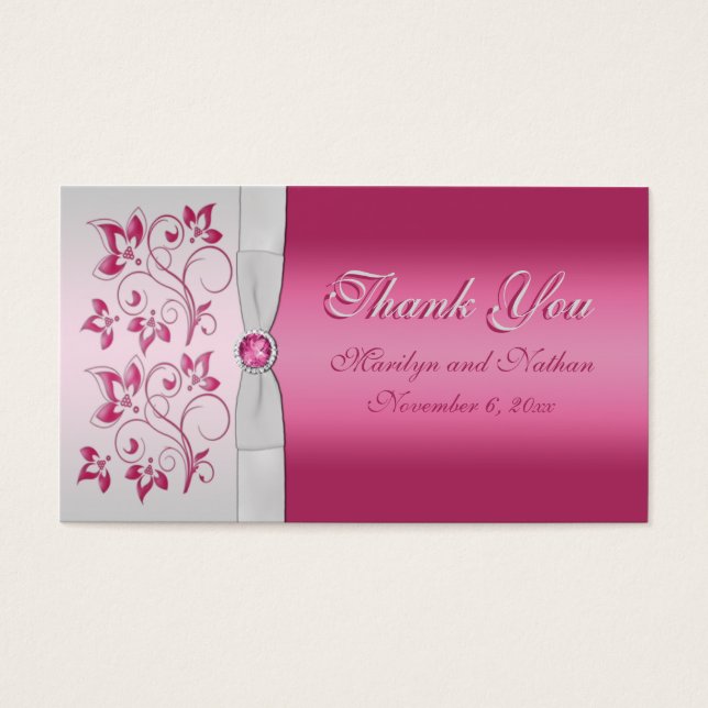 Silver and Pink Floral Wedding Favour Tag (Front)