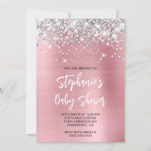 Silver and Pink Glam Online Registry Baby Shower Invitation