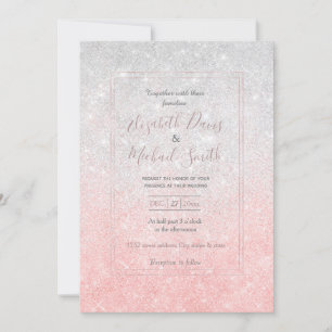Silver and Pink Glitter Ombre Luxury Design Invitation