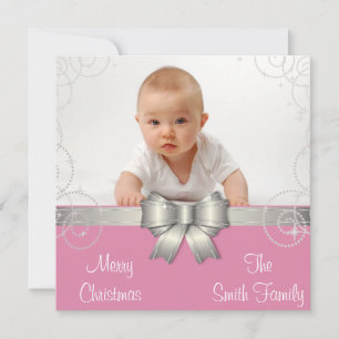 Silver and Pink Photo Christmas Card