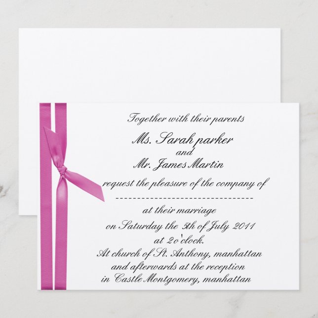 Silver and pink ribbon metallic invite (Front/Back)