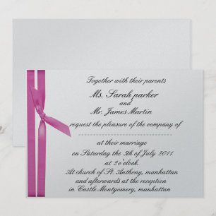 Silver and pink ribbon metallic invite